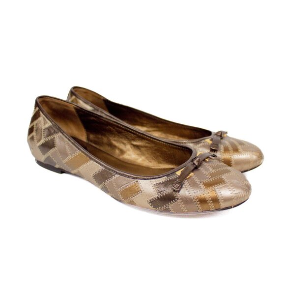 Cole Hann Leather Ballet Flats Metallic Colors Patchwork Front Bow •Retro, Boho - Picture 11 of 11